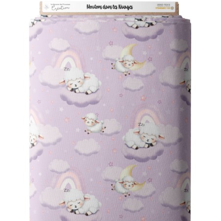 Tissu coton imprimé pour enfants Moutons dans les nuages- Certifié Oeko-Tex®