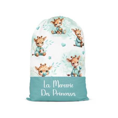 Tissu coton imprimé pour enfants Bébé Girafe Pastel Vert D'Eau - Certifié Oeko-Tex®