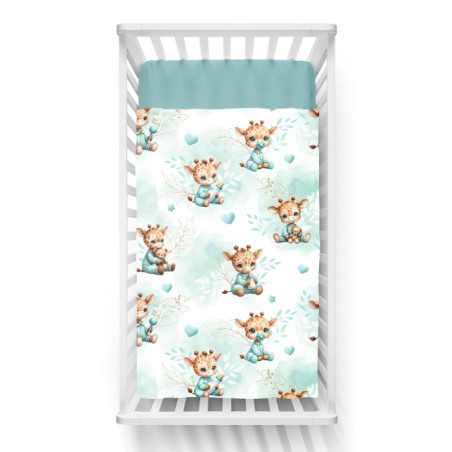 Tissu coton imprimé pour enfants Bébé Girafe Pastel Vert D'Eau - Certifié Oeko-Tex®
