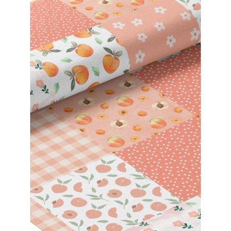 Tissu coton imprimé Patchwork Pêche - Certifié Oeko-Tex®