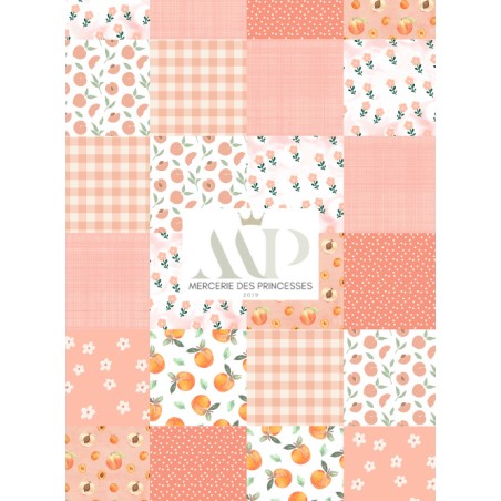 Tissu coton imprimé Patchwork Pêche - Certifié Oeko-Tex®