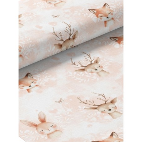 Tissu coton imprimé Forêt Poétique Rose - Certifié Oeko-Tex®