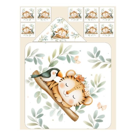 Panneau tissu pour cape de bain et lingettes motif Sieste Tropicale - Coton OEKO-TEX®
