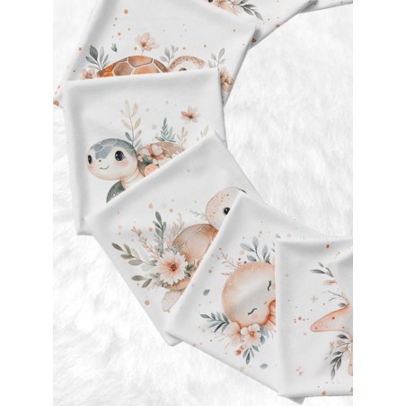 Coupons Lingettes Tortue et Méduse coton imprimé à réaliser soi-même  - Certifié Oeko-Tex®