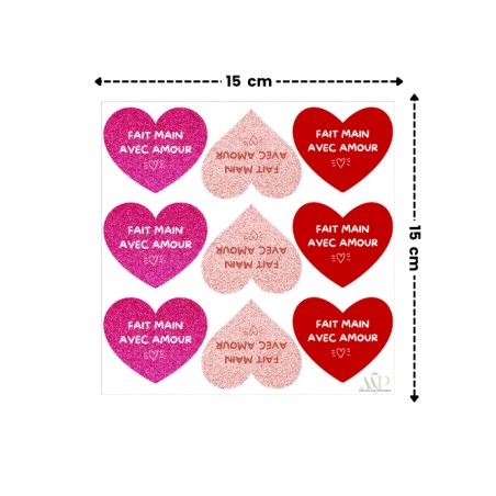 Panneau de 9 cœurs en simili cuir – "Fait Main avec Amour"