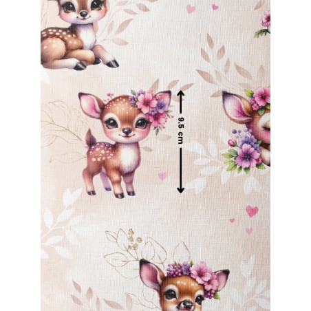 Tissu coton imprimé pour enfants Bébé Faon Pastel Beige - Certifié Oeko-Tex®