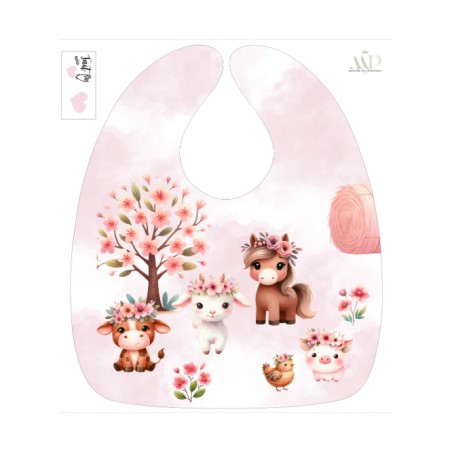 Panneau Bavoir Animaux De La Ferme Fleuri – pour Bavoir Bébé 3 à 12 mois – Tissu coton Oeko-Tex® a réaliser soi-même