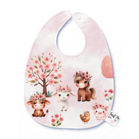 Panneau Bavoir Animaux De La Ferme Fleuri – pour Bavoir Bébé 3 à 12 mois – Tissu coton Oeko-Tex® a réaliser soi-même