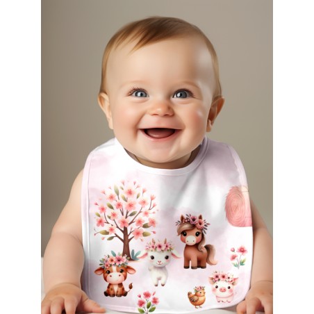 Panneau Bavoir Animaux De La Ferme Fleuri – pour Bavoir Bébé 3 à 12 mois – Tissu coton Oeko-Tex® a réaliser soi-même