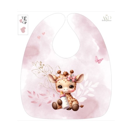 Panneau Bavoir Bébé Girafe Pastel Vieux Rose – pour Bavoir Bébé 3 à 12 mois – Tissu coton Oeko-Tex® a réaliser soi-même