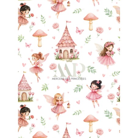 Tissu coton imprimé pour enfants Fairy Garden - Certifié Oeko-Tex®