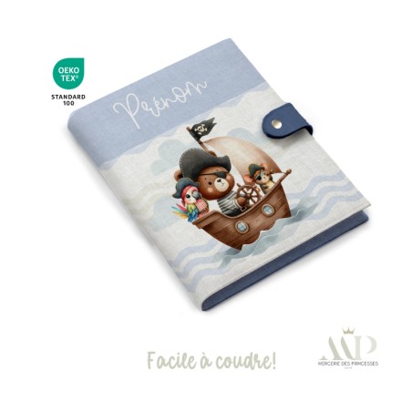 Panneau de couture Protège Carnet de Santé - Motif Ourson Pirates - Animaux Marins DIY - Tissu Patron pour création naissance