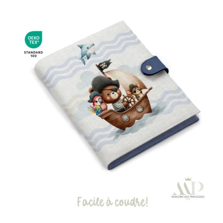 Panneau de couture Protège Carnet de Santé - Motif Ourson Pirates - Animaux Marins DIY - Tissu Patron pour création naissance