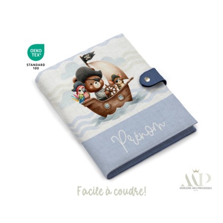 Panneau de couture Protège Carnet de Santé - Motif Ourson Pirates - Animaux Marins DIY - Tissu Patron pour création naissance