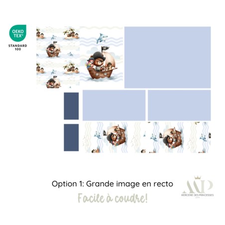 Panneau de couture Protège Carnet de Santé - Motif Ourson Pirates - Animaux Marins DIY - Tissu Patron pour création naissance