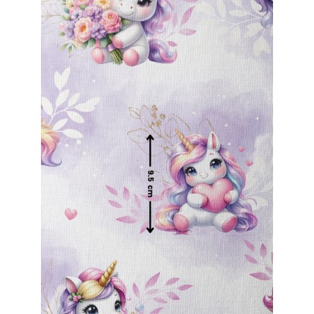 Tissu coton imprimé pour enfants Bébé Licorne Pastel Parme - Certifié Oeko-Tex®