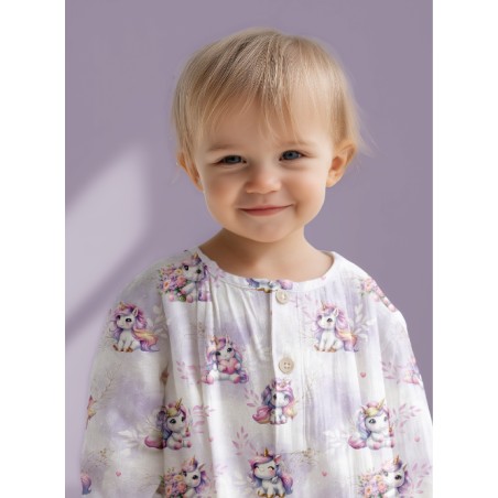 Tissu coton imprimé pour enfants Bébé Licorne Pastel Parme - Certifié Oeko-Tex®