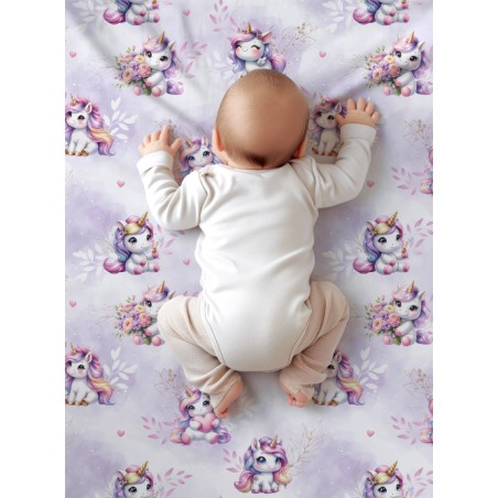 Tissu coton imprimé pour enfants Bébé Licorne Pastel Parme - Certifié Oeko-Tex®