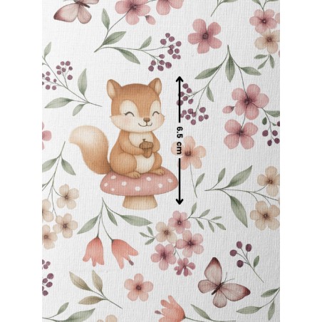 Tissu coton imprimé pour enfants Ecureuil et Papillon - Certifié Oeko-Tex®