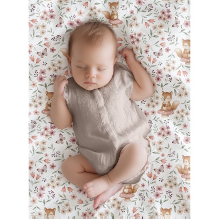 Tissu coton imprimé pour enfants Ecureuil et Papillon - Certifié Oeko-Tex®