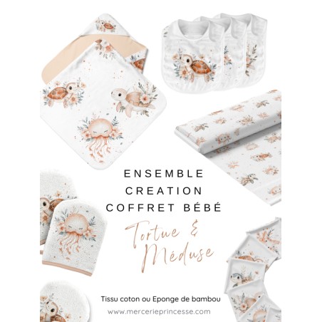Ensemble Tortue & Méduse pour création Bébé, coffret de naissance complet