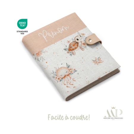 Panneau de couture Protège Carnet de Santé - Motif Tortue & Méduse - Animaux Marins DIY - Tissu Patron pour création naissance
