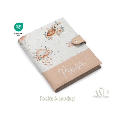 Panneau de couture Protège Carnet de Santé - Motif Tortue & Méduse - Animaux Marins DIY - Tissu Patron pour création naissance
