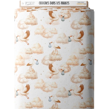 Tissu coton imprimé Cigogne Dans Les Nuages - Certifié Oeko-Tex®