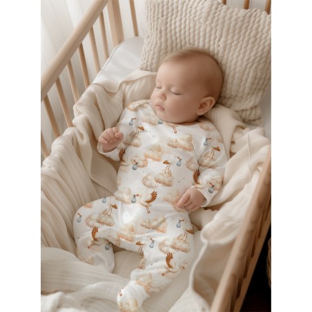 Tissu coton imprimé Cigogne Dans Les Nuages - Certifié Oeko-Tex®