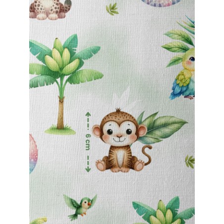 Tissu Aventures Tropicales - Tigre, Singe, Caméléon - Coton Oeko-Tex pastel - Certifié Oeko-Tex®