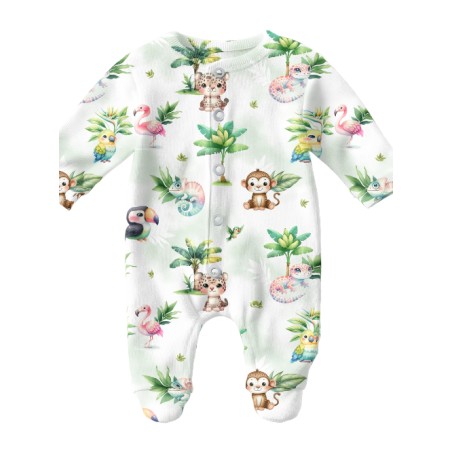 Tissu Aventures Tropicales - Tigre, Singe, Caméléon - Coton Oeko-Tex pastel - Certifié Oeko-Tex®