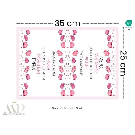 Kit création couture pochette et lingettes – Merci Maîtresse Fleurs rose – Oeko-Tex idée cadeau fin d’année scolaire