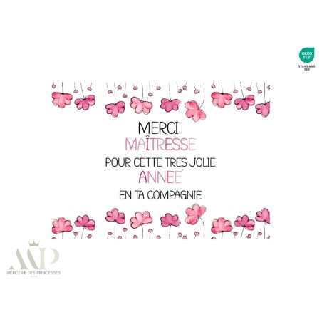 Kit création couture pochette et lingettes – Merci Maîtresse Fleurs rose – Oeko-Tex idée cadeau fin d’année scolaire