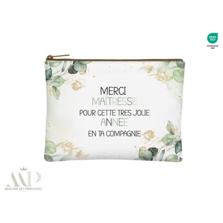 Kit création couture pochette et lingettes – Merci Maîtresse Eucalyptus – Oeko-Tex idée cadeau fin d’année scolaire