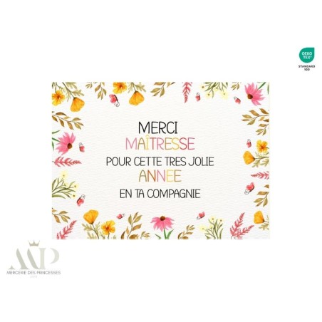 Kit création couture Pochette & Lingettes “Merci Maîtresse” Fleurs Colorées – Oeko-Tex idée cadeau fin d’année scolaire