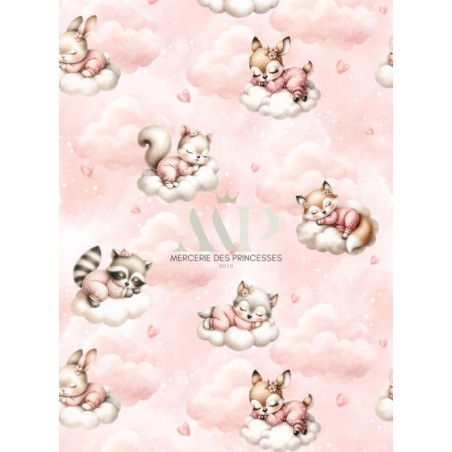 Tissu coton imprimé pour enfants Cloudy Dreams Pink - Certifié Oeko-Tex®