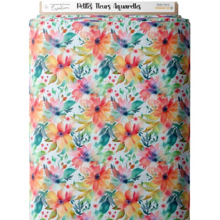 Tissu coton imprimé Petites Fleurs Aquarelles - Certifié Oeko-Tex®