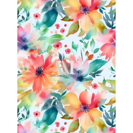 Tissu coton imprimé Petites Fleurs Aquarelles - Certifié Oeko-Tex®