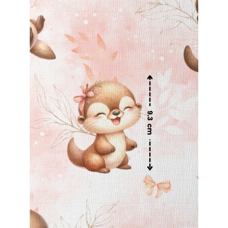 Tissu coton imprimé pour enfants Bébé Loutres Pastel Corail - Certifié Oeko-Tex®
