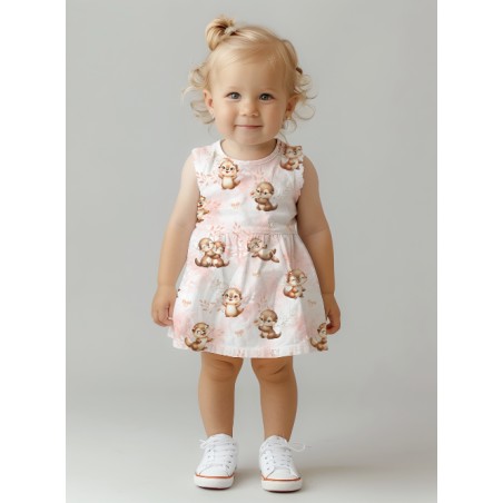 Tissu coton imprimé pour enfants Bébé Loutres Pastel Corail - Certifié Oeko-Tex®