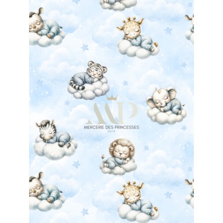 Tissu coton imprimé pour enfants Cloudy Dreams Blue - Certifié Oeko-Tex®