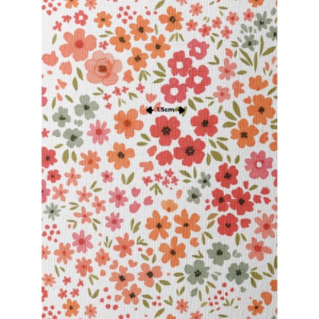 Tissu coton imprimé Petites Fleurs Corail - Certifié Oeko-Tex®