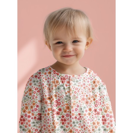 Tissu coton imprimé Petites Fleurs Corail - Certifié Oeko-Tex®