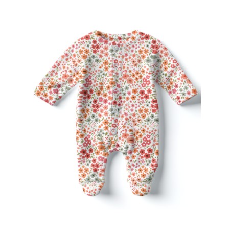 Tissu coton imprimé Petites Fleurs Corail - Certifié Oeko-Tex®