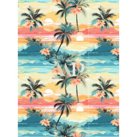 Tissu coton imprimé Tropicale Beach - Certifié Oeko-Tex®