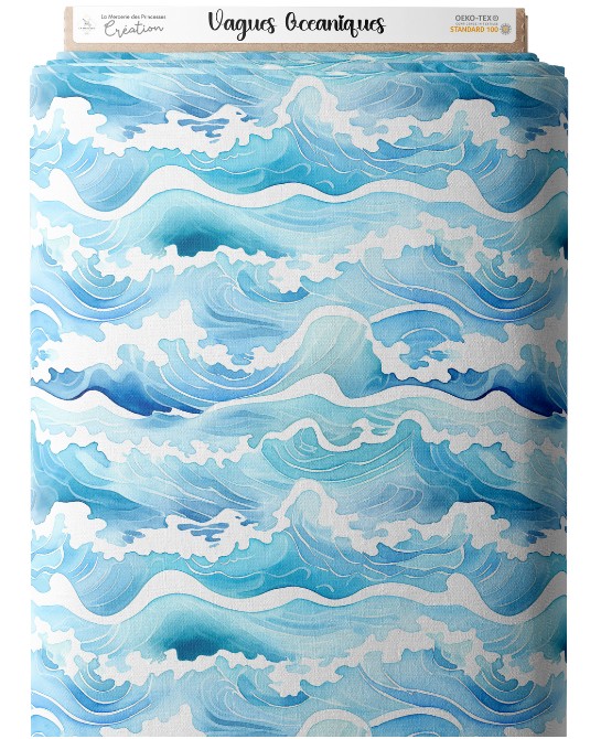 Tissu coton imprimé Vagues...