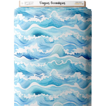 Tissu coton imprimé Vagues Océaniques - Certifié Oeko-Tex®