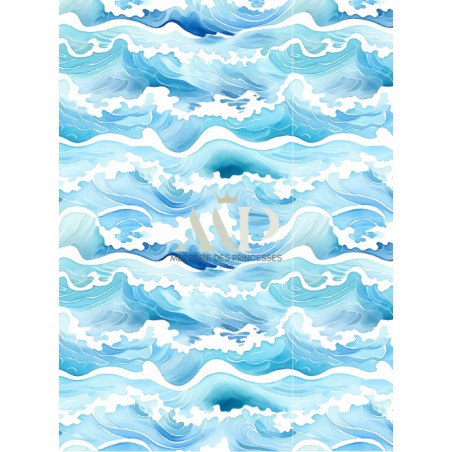 Tissu coton imprimé Vagues Océaniques - Certifié Oeko-Tex®