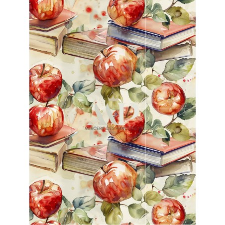 Tissu coton imprimé Pommes & Livres - Certifié Oeko-Tex®