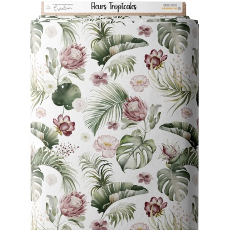 Tissu coton imprimé Fleurs Tropicales - Certifié Oeko-Tex®